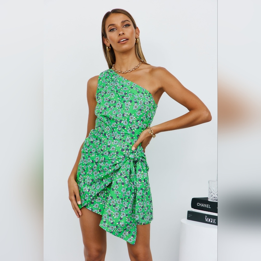 Hello Molly Green One Shoulder Ruched Dress